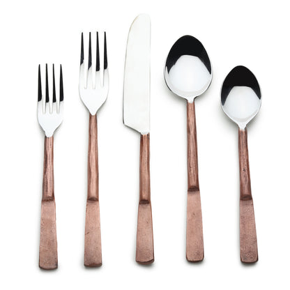 Matte Copper Stainless Steel 5-Piece Hand Forged Place Setting