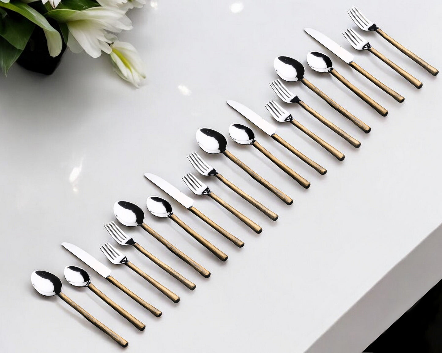 Matte Gold Stainless Steel 20-Piece Hand Forged Flatware Set
