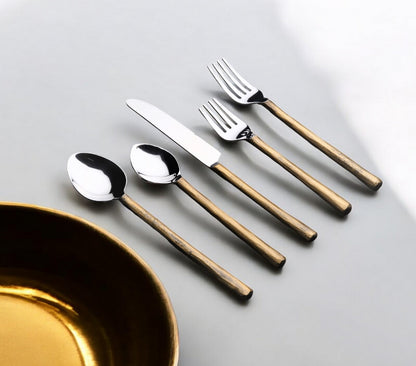 Matte Gold Stainless Steel 20-Piece Hand Forged Flatware Set