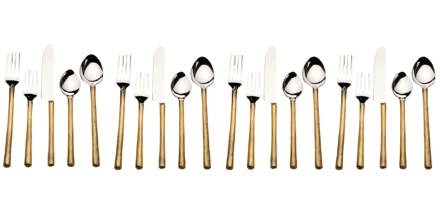 Matte Gold Stainless Steel 20-Piece Hand Forged Flatware Set