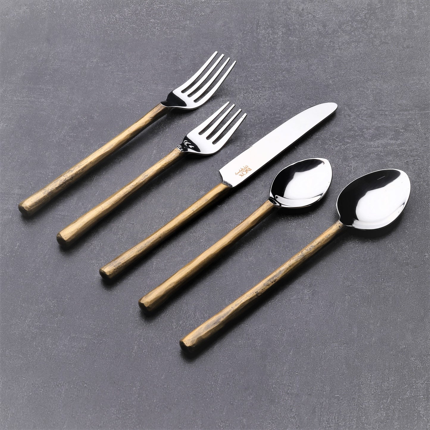Matte Gold Stainless Steel 5-Piece Hand Forged Flatware Set