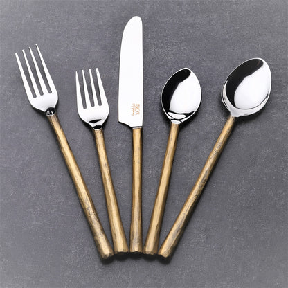 Matte Gold Stainless Steel 5-Piece Hand Forged Flatware Set