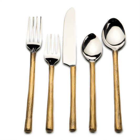 Matte Gold Stainless Steel 5-Piece Hand Forged Flatware Set