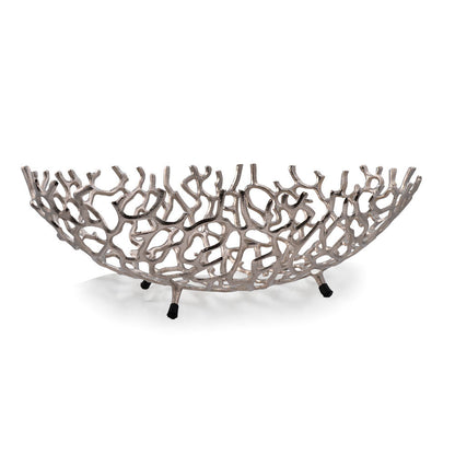 Silver Faux Coral Oval Centerpiece Bowl