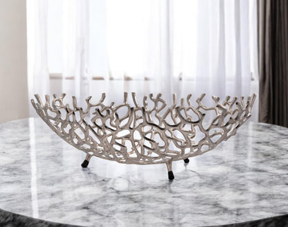 Silver Faux Coral Oval Centerpiece Bowl