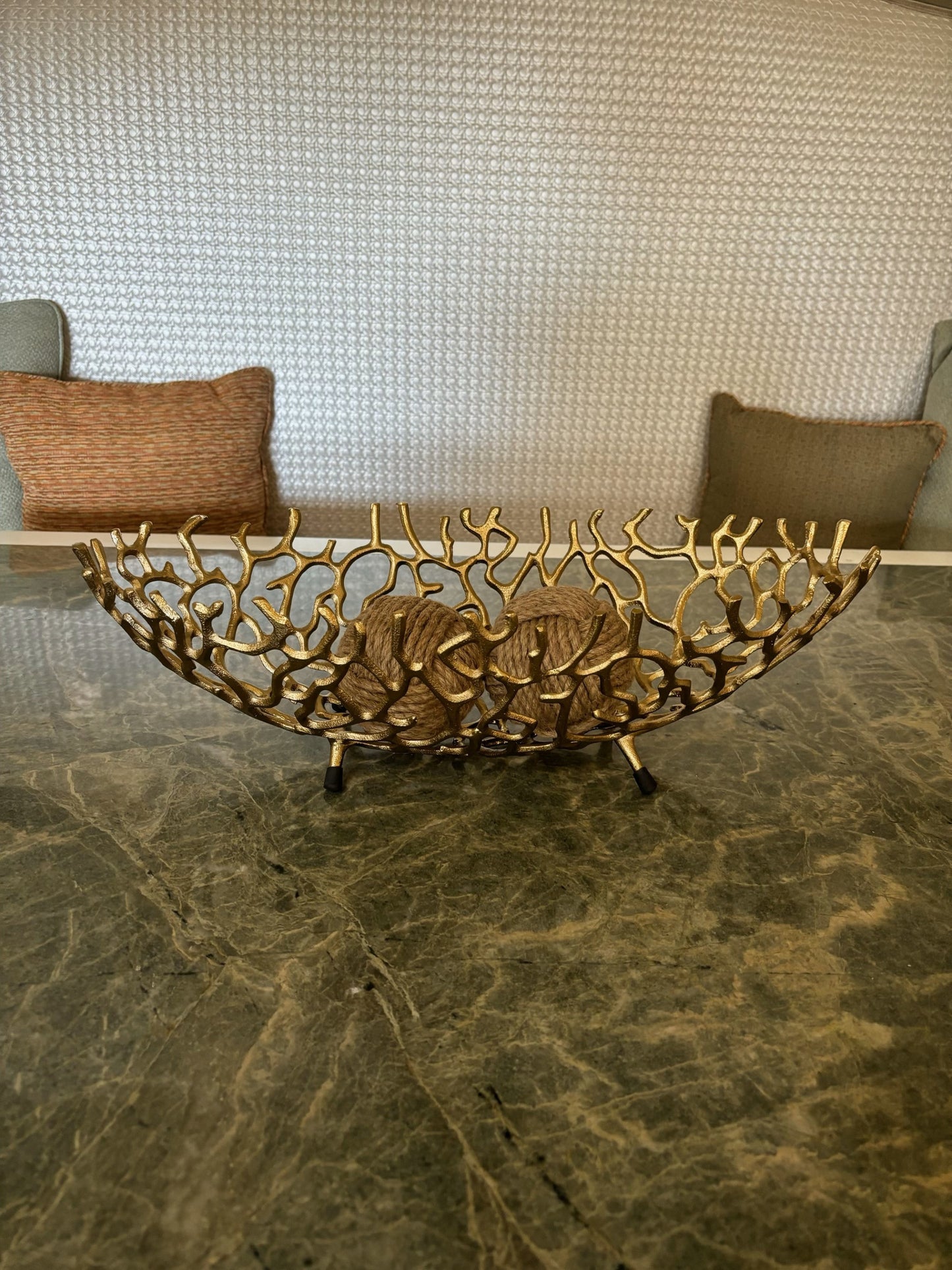 Gold Oval Faux Coral Centerpiece Bowl