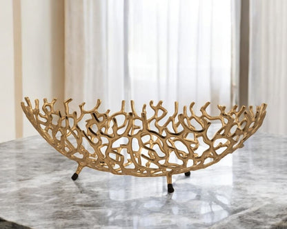 Gold Oval Faux Coral Centerpiece Bowl