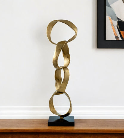 Gold & Black Marble & Aluminum Modern Abstract Tabletop Sculpture