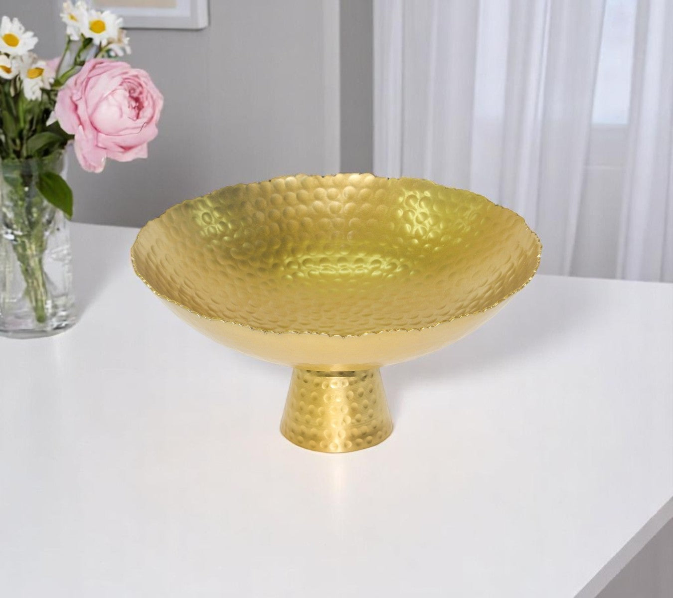 Gold Torn Edge Round Pedestal Centerpiece Bowl