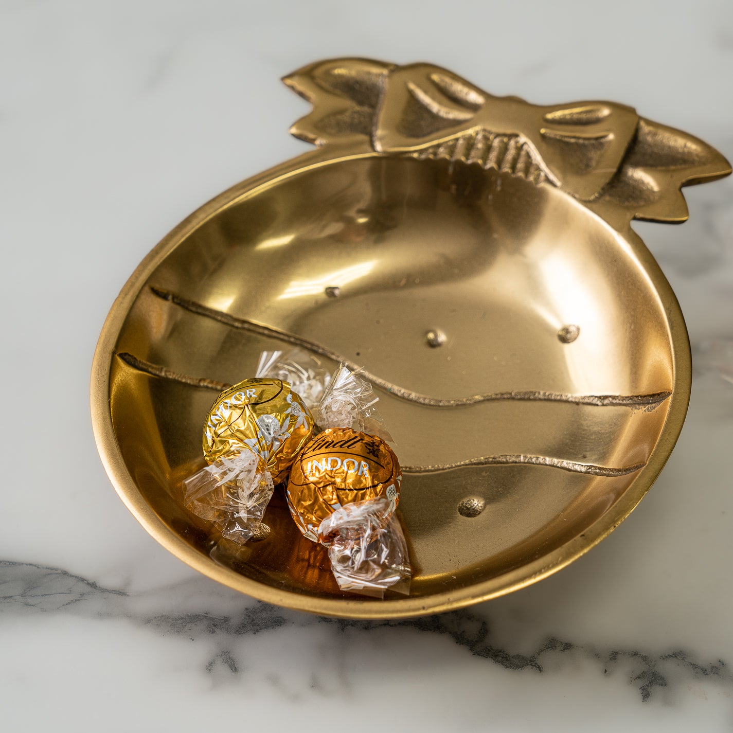 Gold Christmas Ornament Round Candy or Nut Bowl