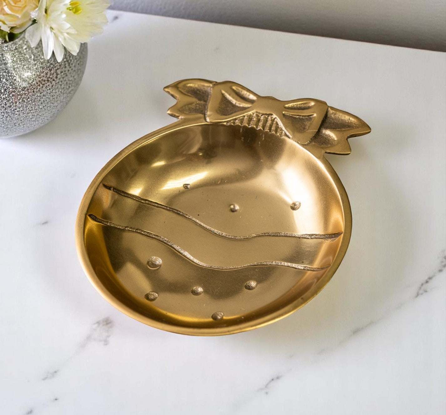 Gold Christmas Ornament Round Candy or Nut Bowl