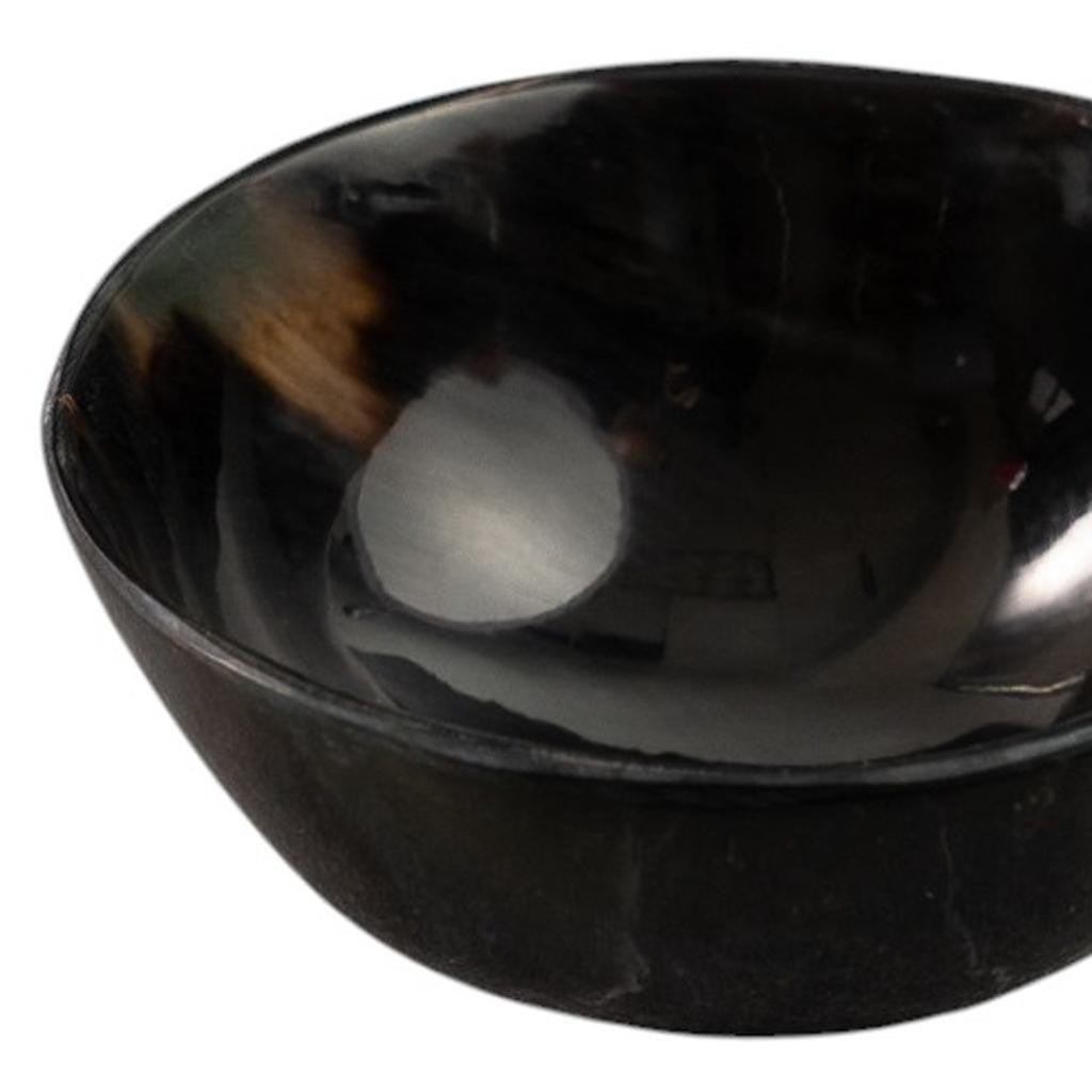 Black Horn Round Candy or Nut Bowl w/ Mini Spoon