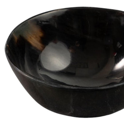 Black Horn Round Candy or Nut Bowl w/ Mini Spoon