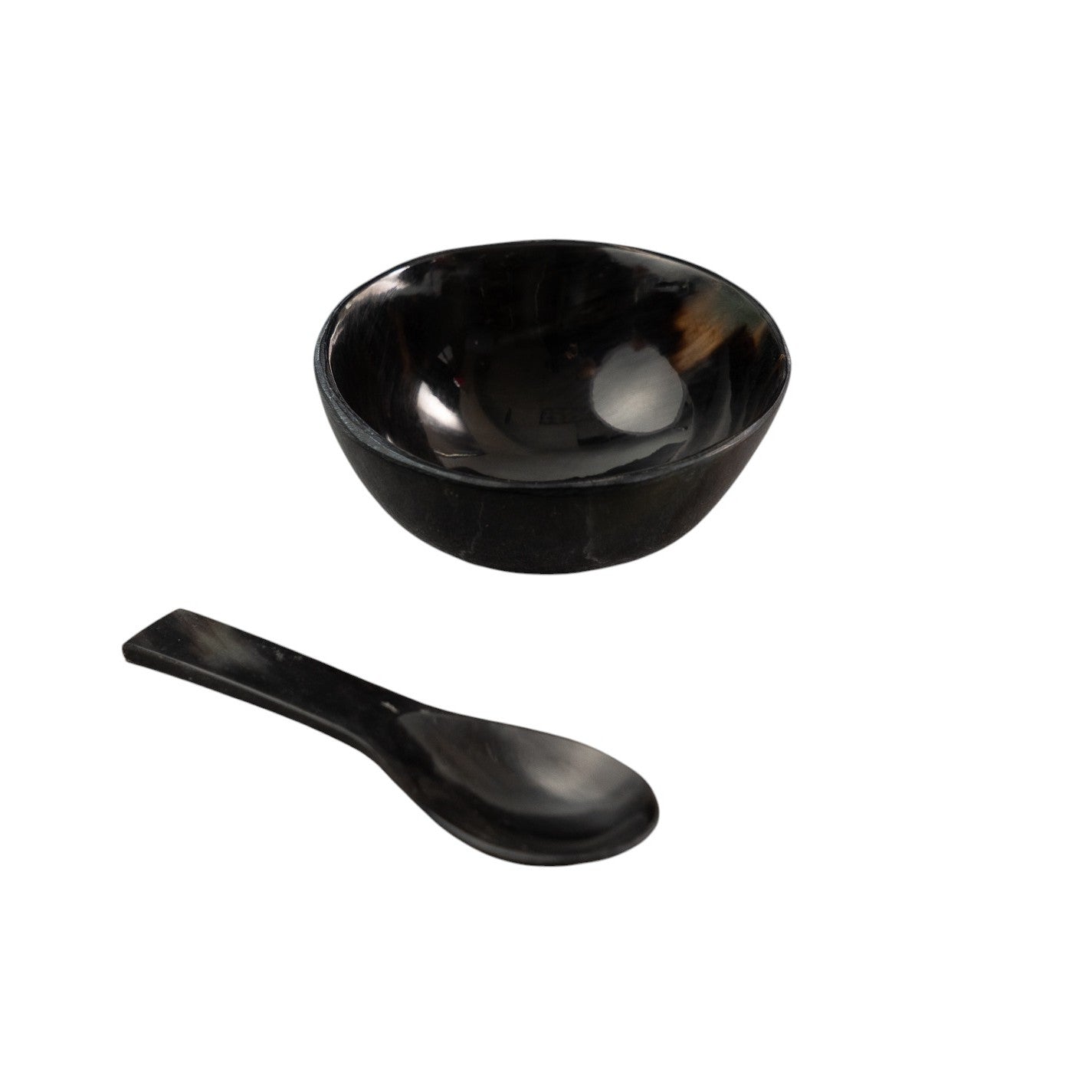 Black Horn Round Candy or Nut Bowl w/ Mini Spoon