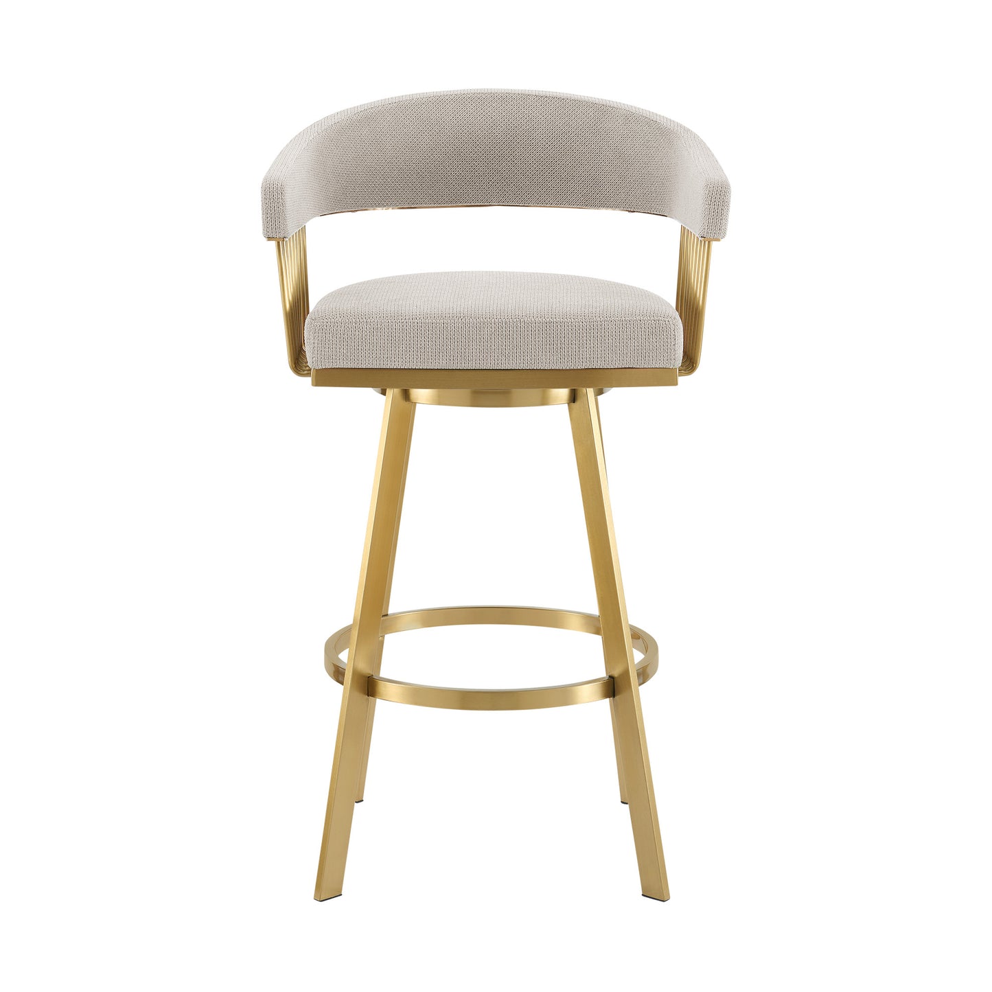 Taupe & Gold Fabric & Stainless Steel Low Back Counter Height Swivel Bar Chair