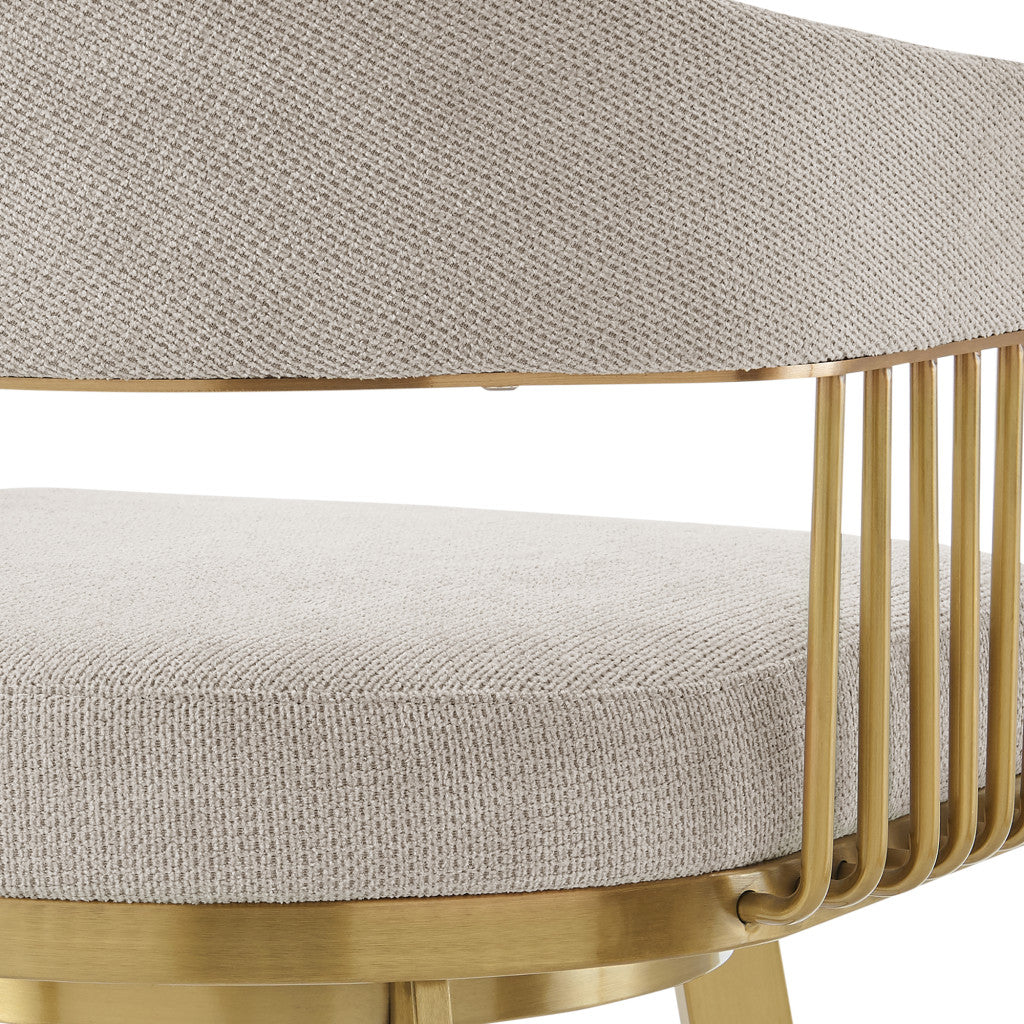 Taupe & Gold Fabric & Stainless Steel Low Back Counter Height Swivel Bar Chair