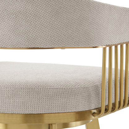 Taupe & Gold Fabric & Stainless Steel Low Back Counter Height Swivel Bar Chair