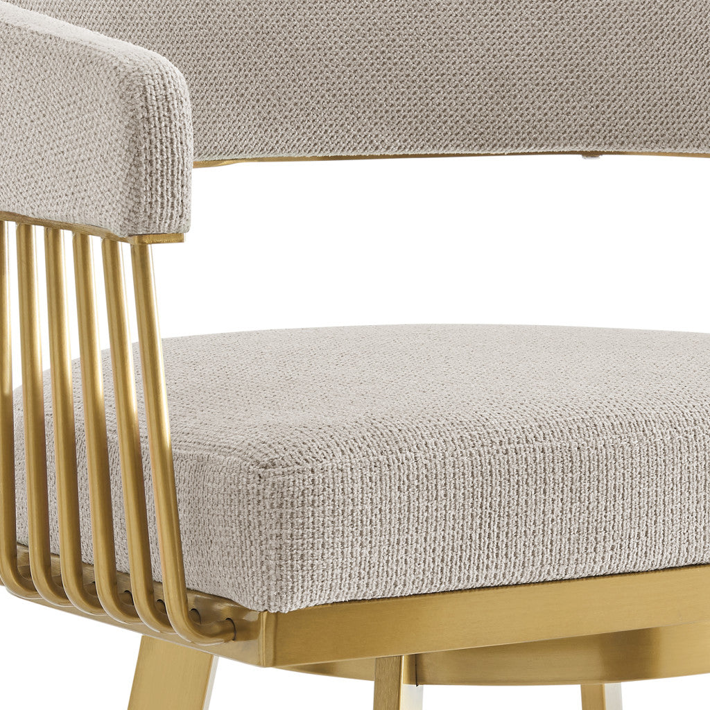 Taupe & Gold Fabric & Stainless Steel Low Back Bar Height Swivel Bar Chair