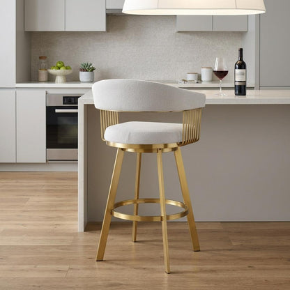 Silver & Gold Fabric & Stainless Steel Low Back Counter Height Swivel Bar Chair