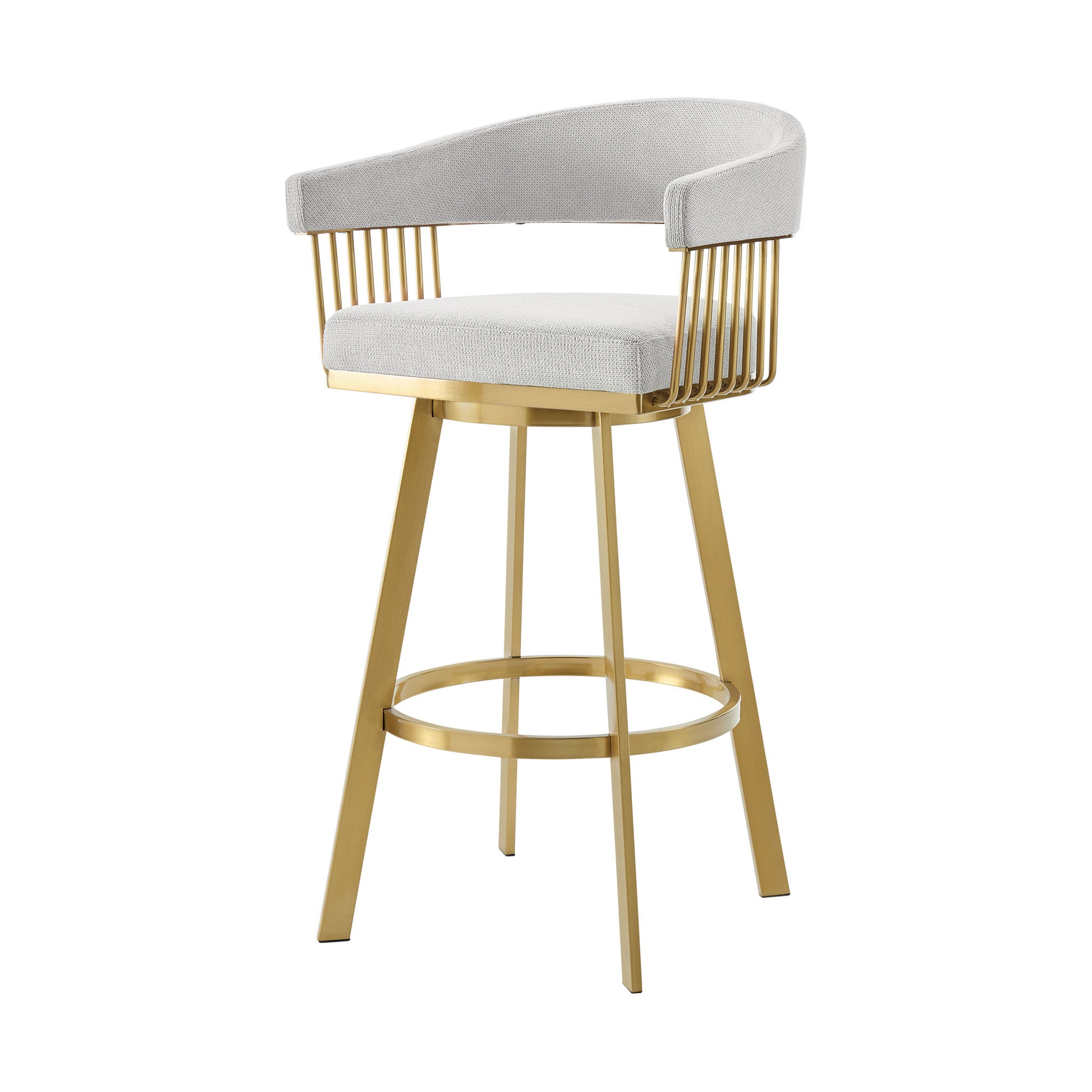 Silver & Gold Fabric & Stainless Steel Low Back Bar Height Swivel Bar Chair