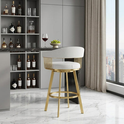Silver & Gold Fabric & Stainless Steel Low Back Bar Height Swivel Bar Chair