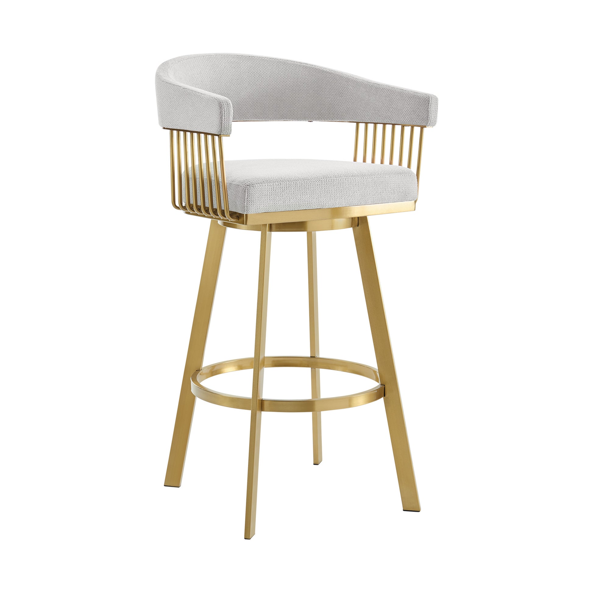 Silver & Gold Fabric & Stainless Steel Low Back Bar Height Swivel Bar Chair