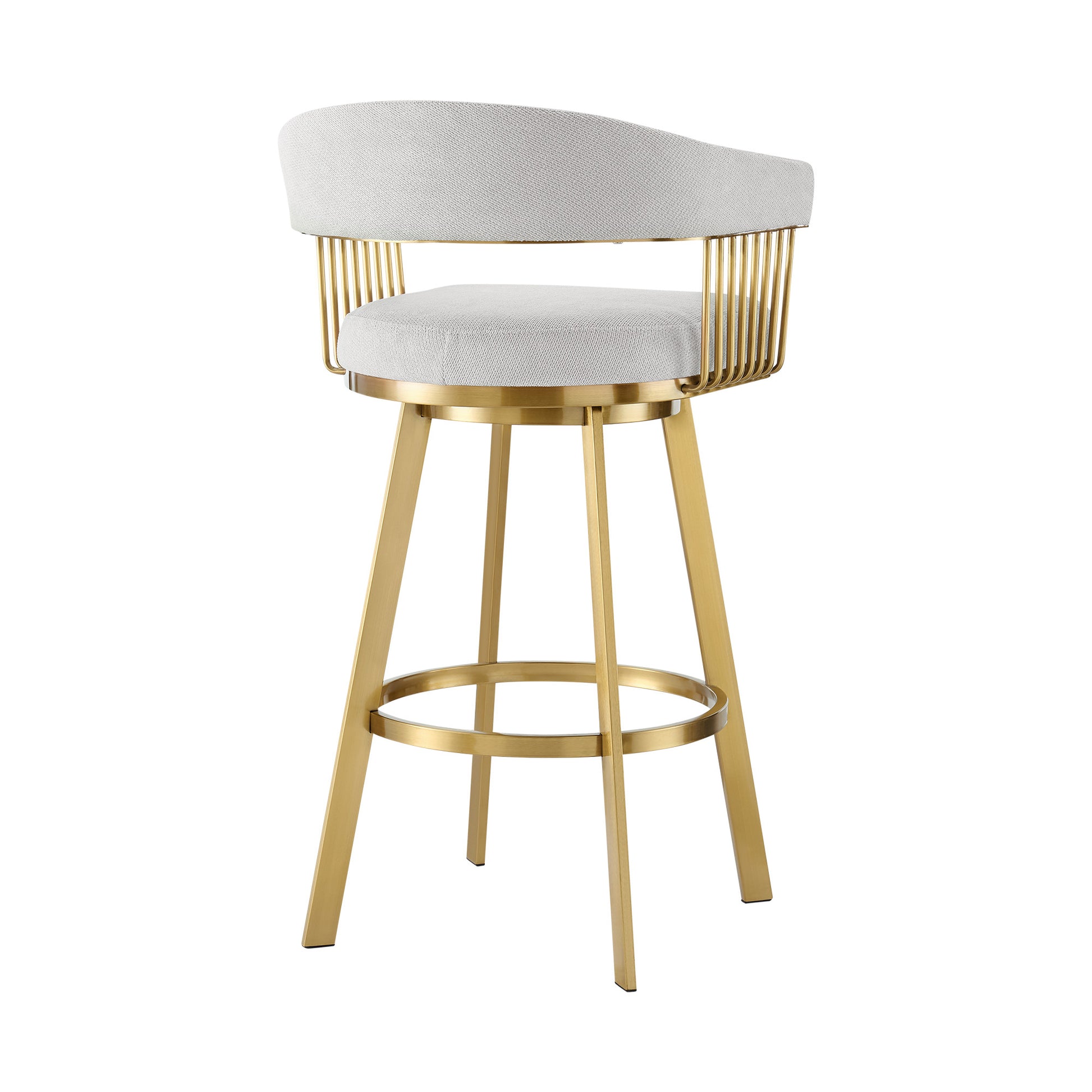 Silver & Gold Fabric & Stainless Steel Low Back Bar Height Swivel Bar Chair