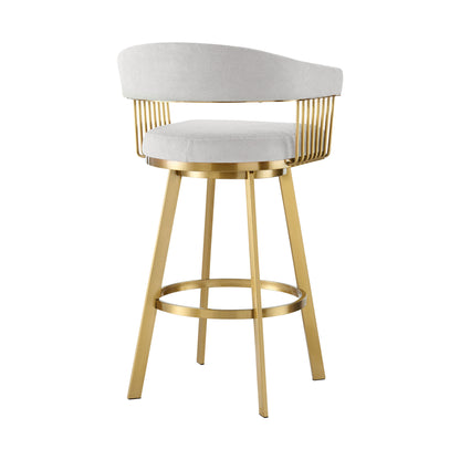 Silver & Gold Fabric & Stainless Steel Low Back Bar Height Swivel Bar Chair