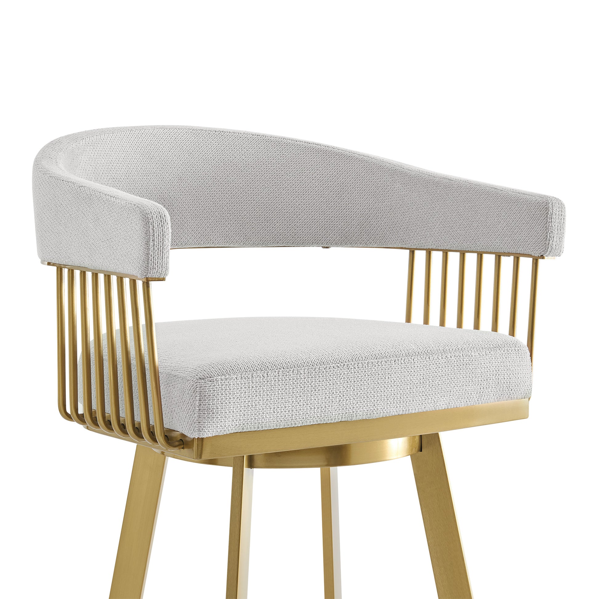 Silver & Gold Fabric & Stainless Steel Low Back Bar Height Swivel Bar Chair