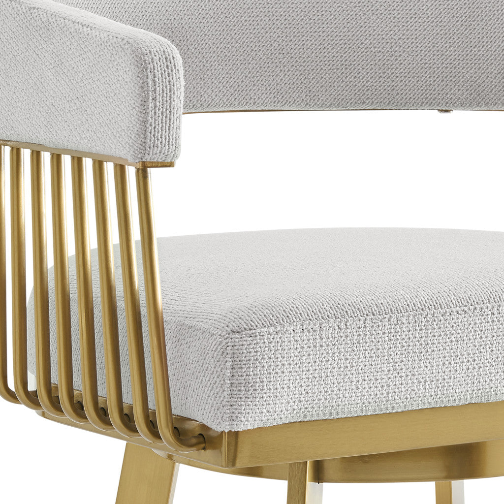 Silver & Gold Fabric & Stainless Steel Low Back Bar Height Swivel Bar Chair