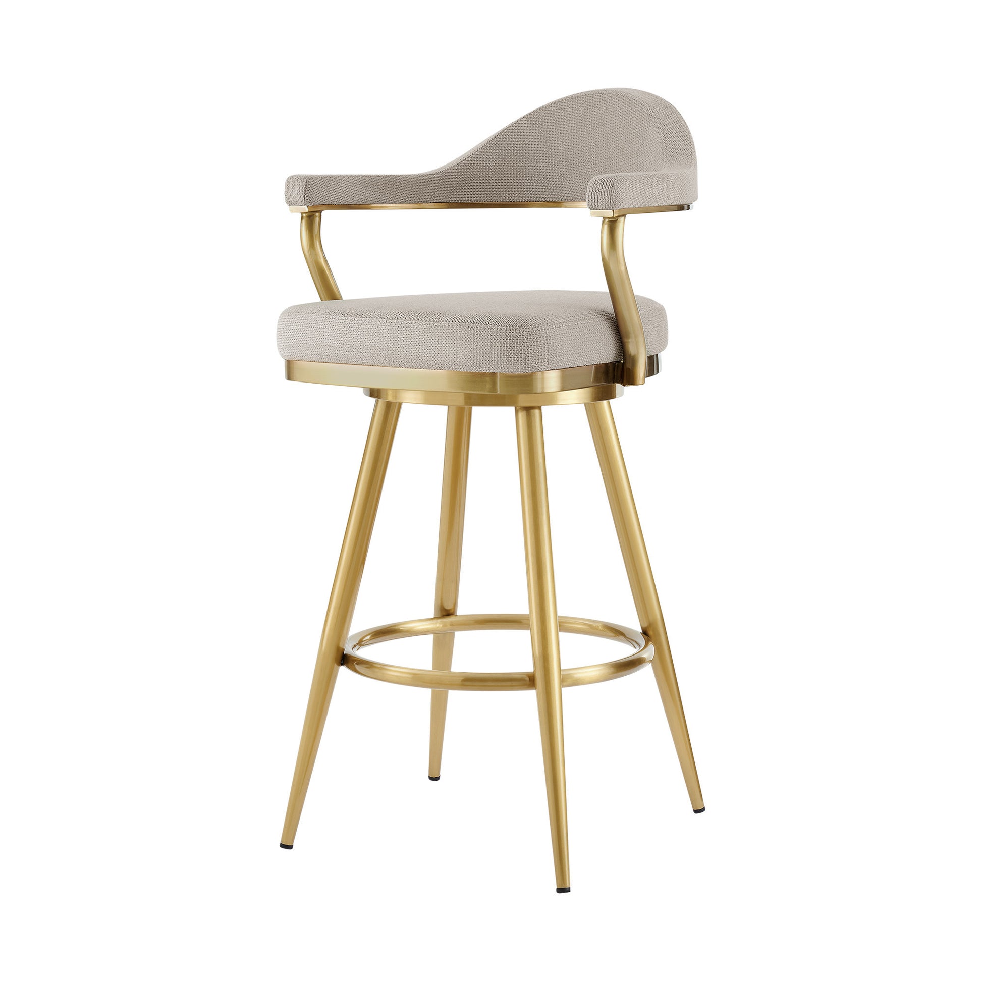 Taupe & Gold Fabric & Stainless Steel Bar Height Swivel Bar Chair