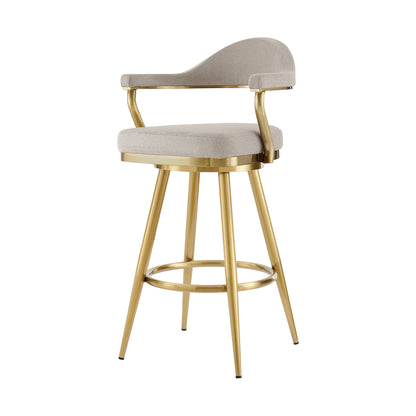Taupe & Gold Fabric & Stainless Steel Bar Height Swivel Bar Chair