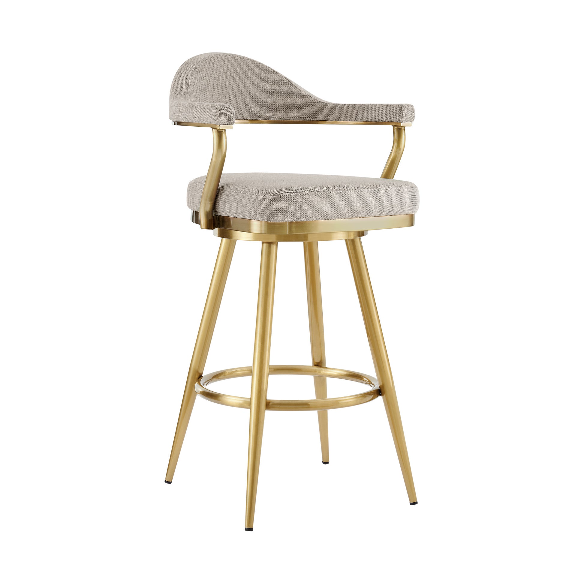 Taupe & Gold Fabric & Stainless Steel Bar Height Swivel Bar Chair