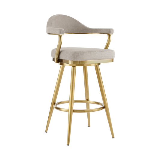 Taupe & Gold Fabric & Stainless Steel Bar Height Swivel Bar Chair