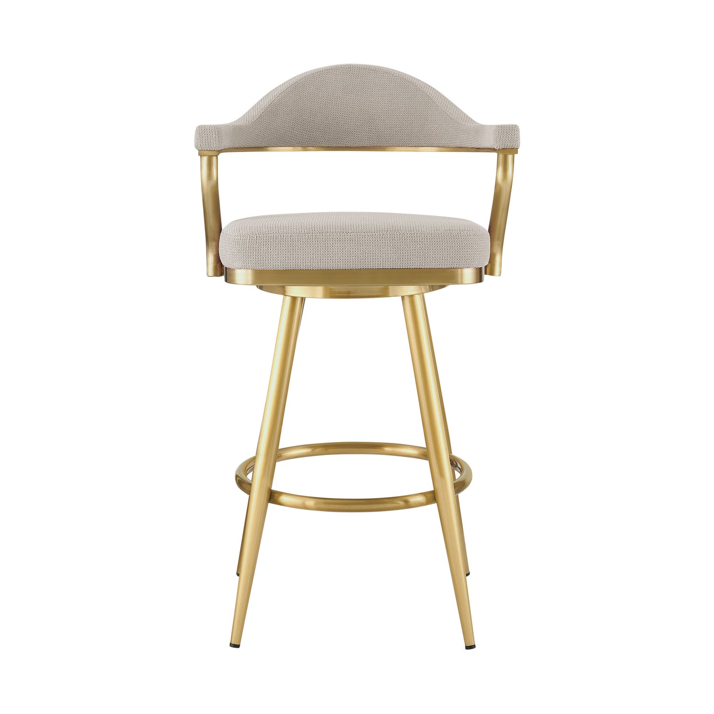 Taupe & Gold Fabric & Stainless Steel Bar Height Swivel Bar Chair