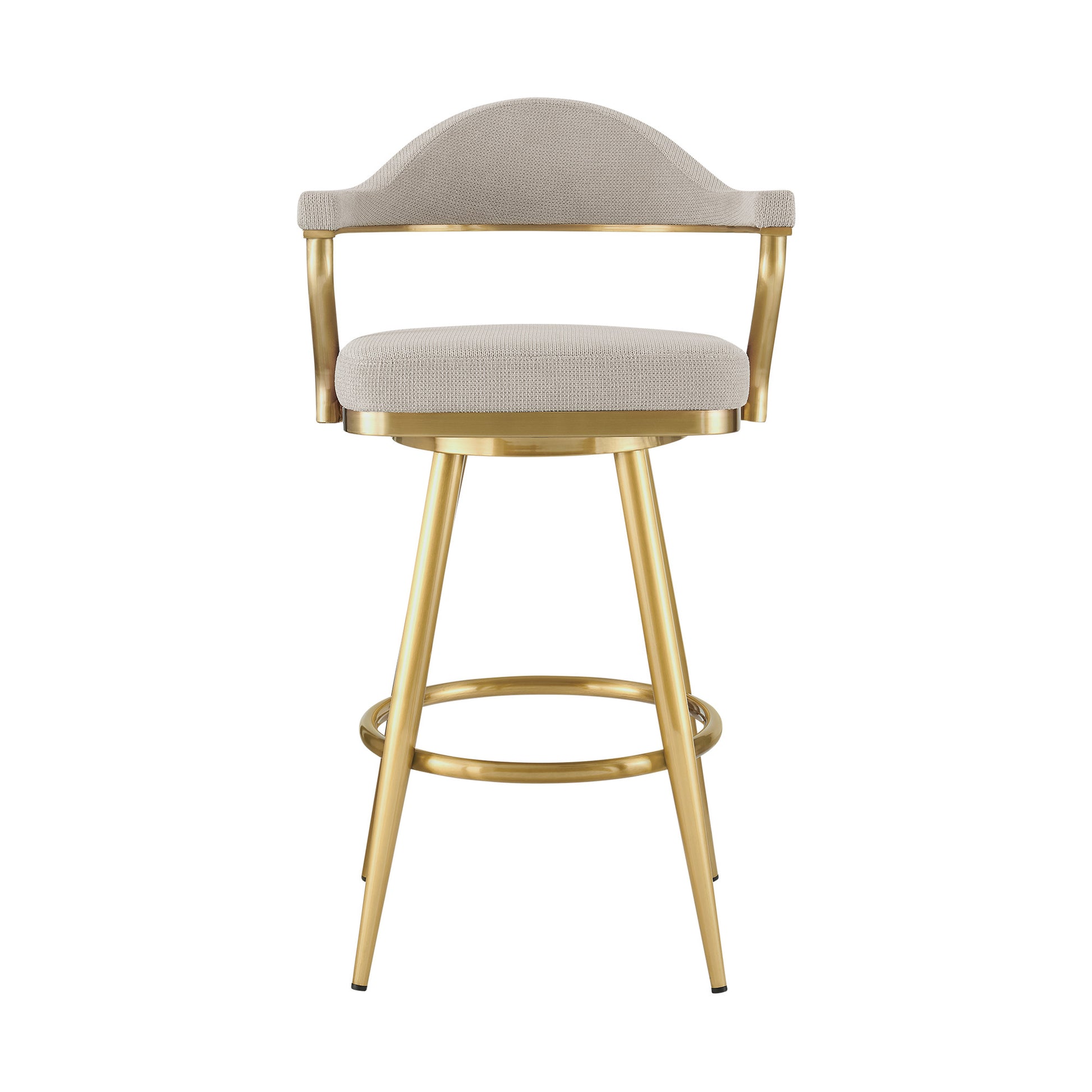 Taupe & Gold Fabric & Stainless Steel Bar Height Swivel Bar Chair