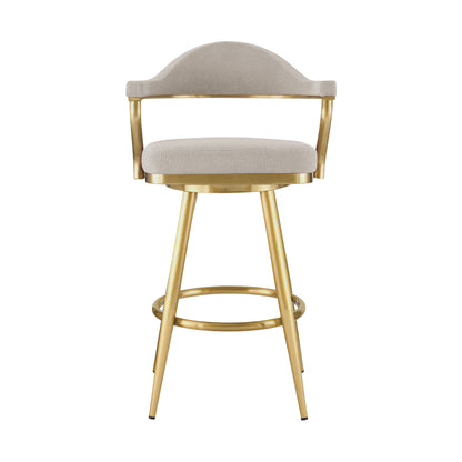 Taupe & Gold Fabric & Stainless Steel Bar Height Swivel Bar Chair