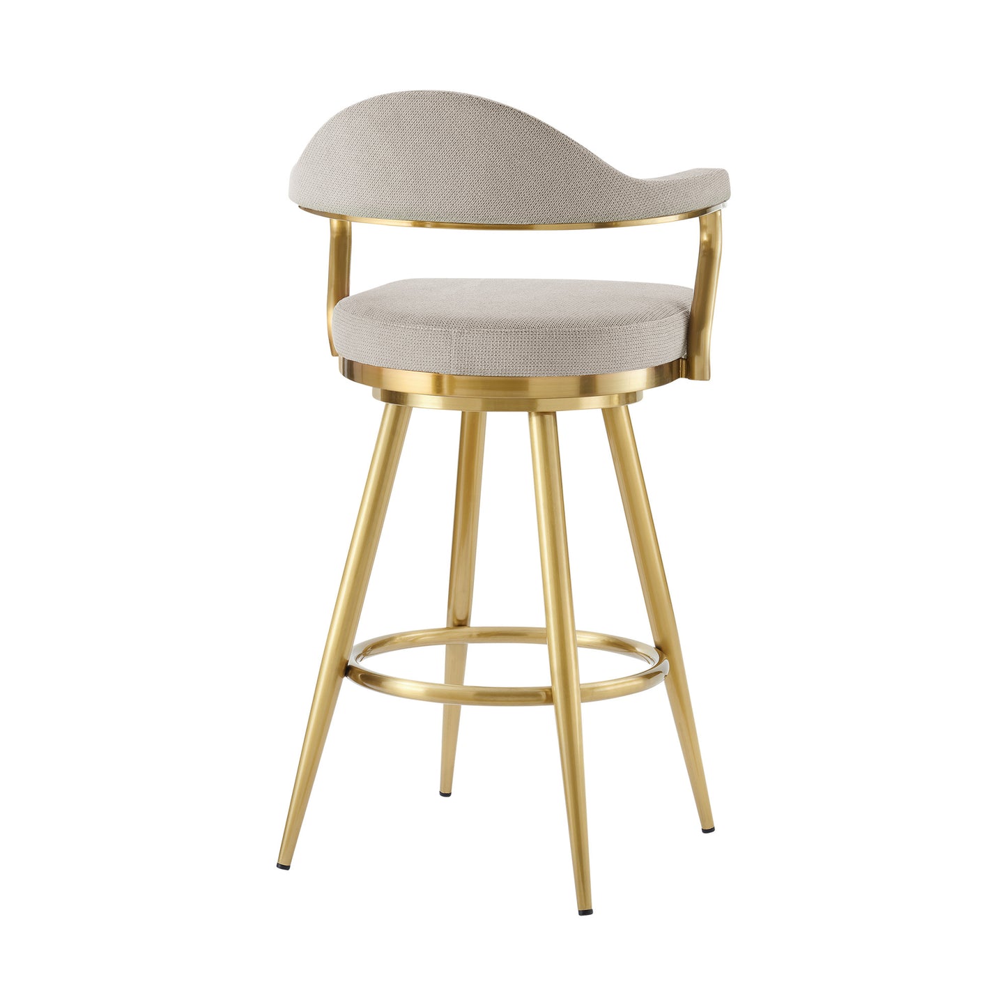 Taupe & Gold Fabric & Stainless Steel Bar Height Swivel Bar Chair
