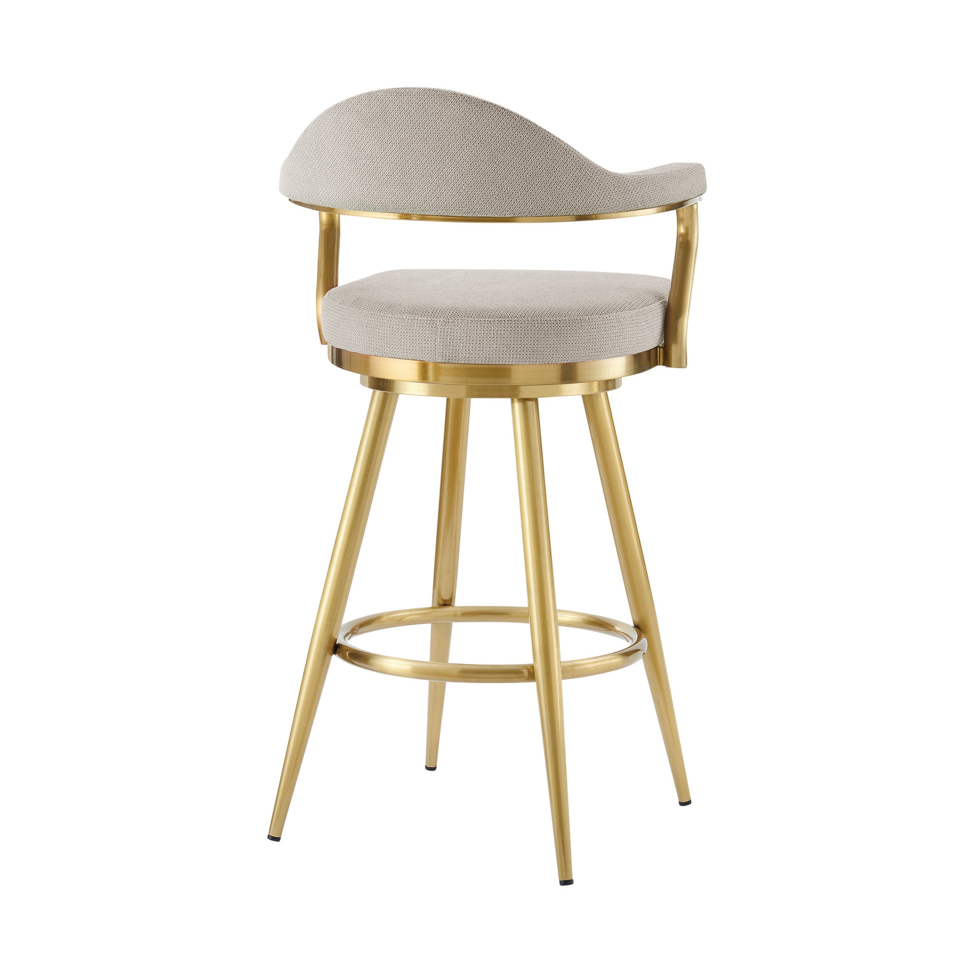 Taupe & Gold Fabric & Stainless Steel Bar Height Swivel Bar Chair