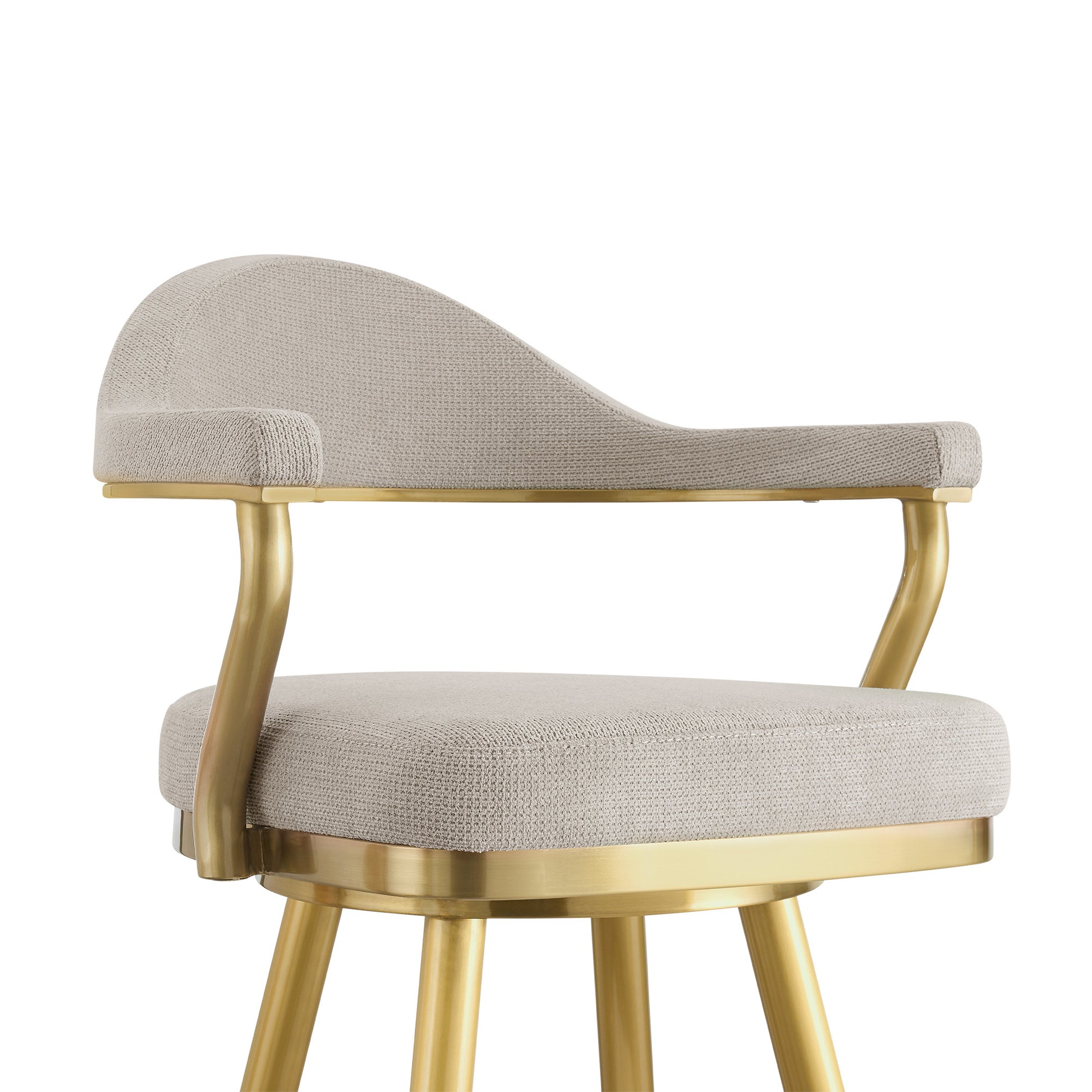 Taupe & Gold Fabric & Stainless Steel Bar Height Swivel Bar Chair