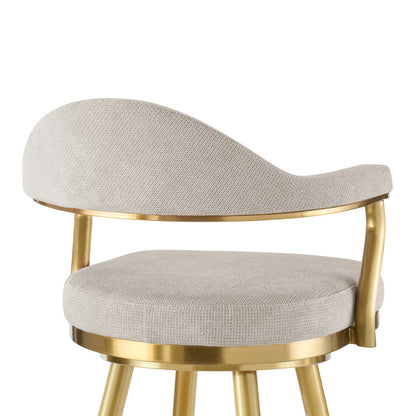 Taupe & Gold Fabric & Stainless Steel Bar Height Swivel Bar Chair