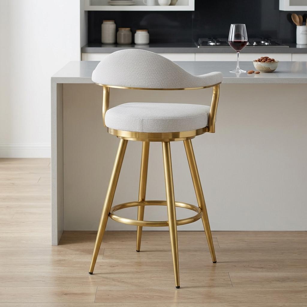 Silver & Gold Fabric & Stainless Steel Counter Height Swivel Bar Chair