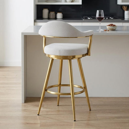 Silver & Gold Fabric & Stainless Steel Counter Height Swivel Bar Chair
