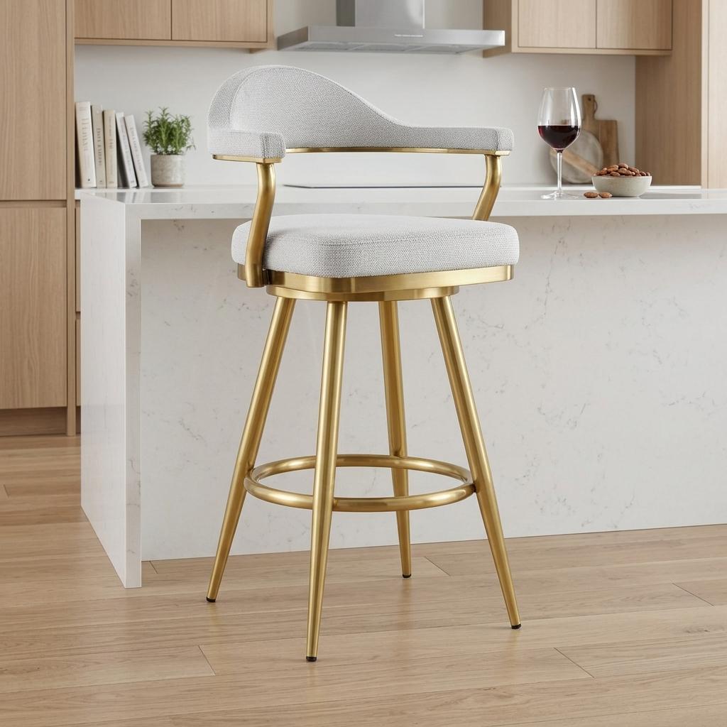 Silver & Gold Fabric & Stainless Steel Counter Height Swivel Bar Chair