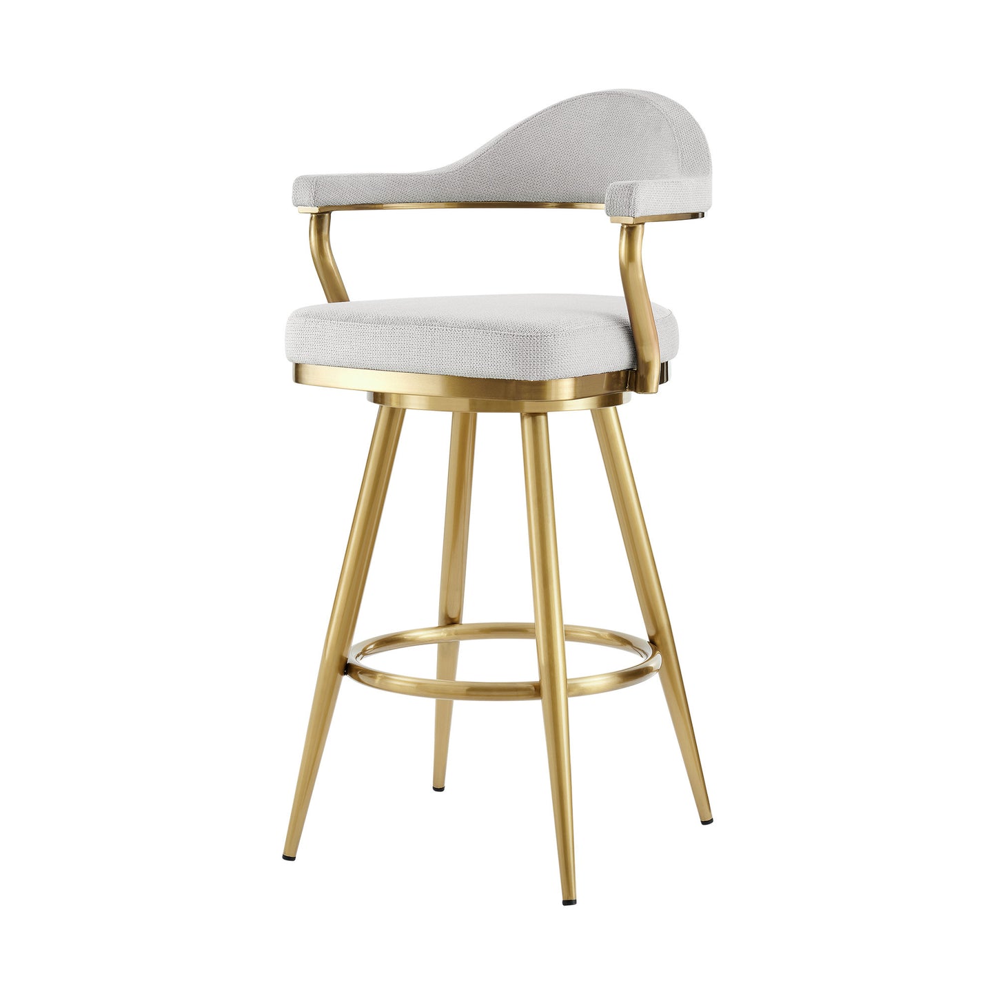Silver & Gold Fabric & Stainless Steel Low Back Bar Height Swivel Bar Chair