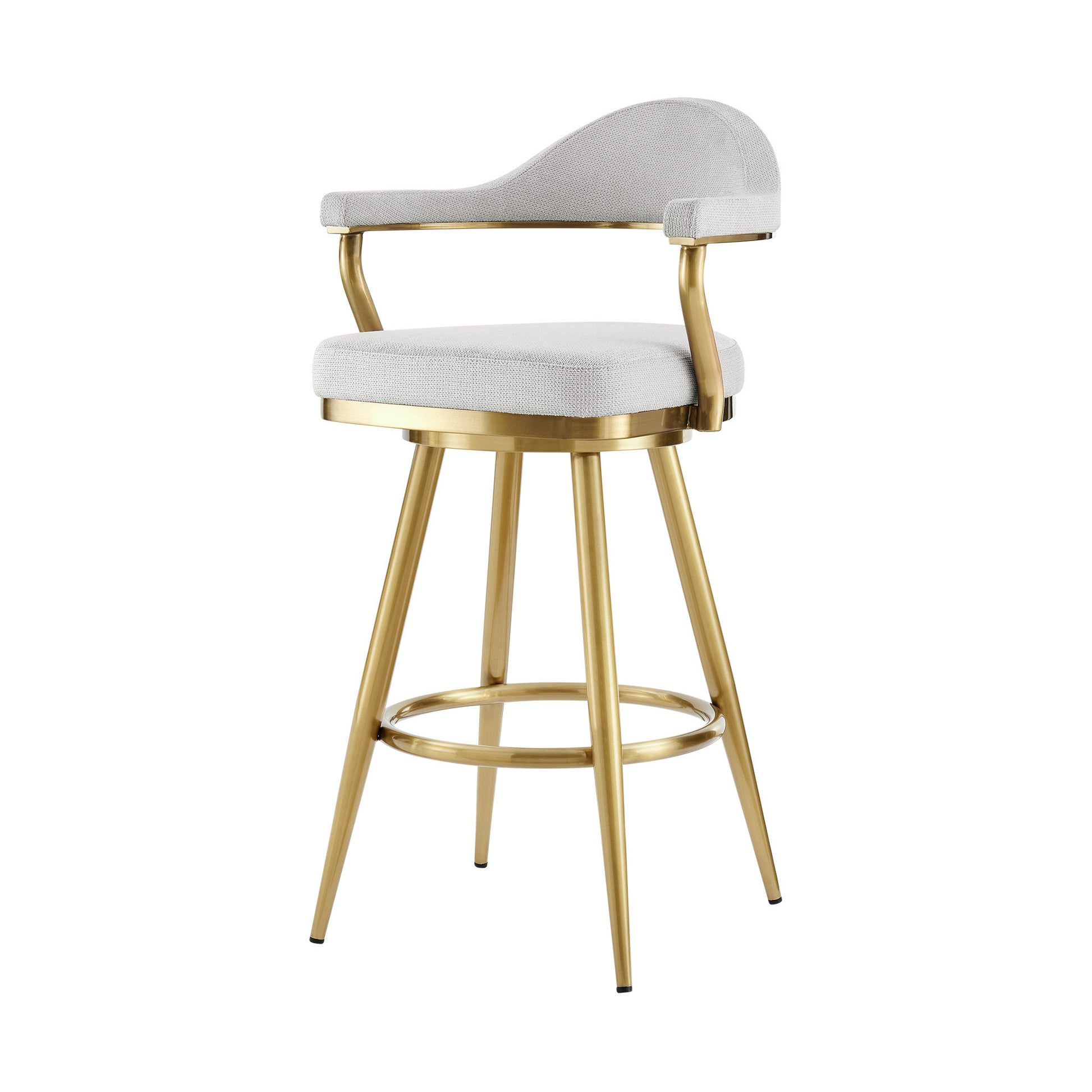 Silver & Gold Fabric & Stainless Steel Low Back Bar Height Swivel Bar Chair