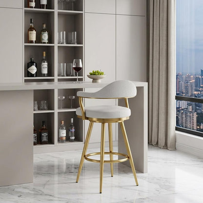 Silver & Gold Fabric & Stainless Steel Low Back Bar Height Swivel Bar Chair