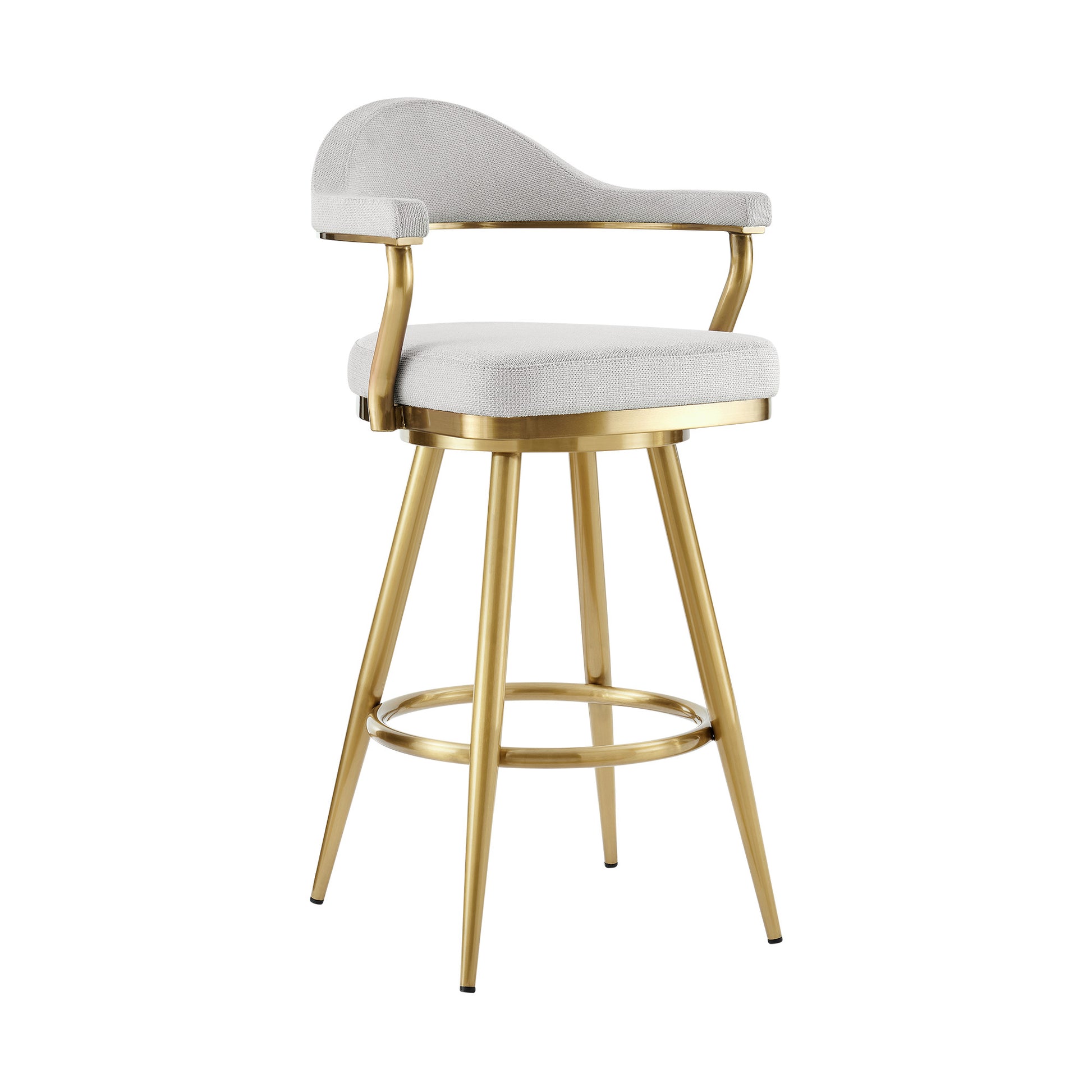 Silver & Gold Fabric & Stainless Steel Low Back Bar Height Swivel Bar Chair