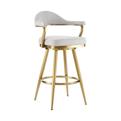 Silver & Gold Fabric & Stainless Steel Low Back Bar Height Swivel Bar Chair