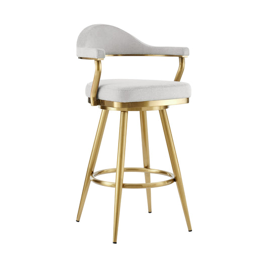 Silver & Gold Fabric & Stainless Steel Low Back Bar Height Swivel Bar Chair
